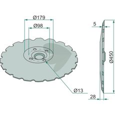 Tannet skive Ø450x5 mm, V55-modell, effektiv for jordbearbeiding.