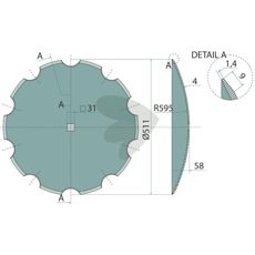 Tallerken tagget firkanthull 31X31 4mm for jordbearbeiding og tilpasset traktorer.