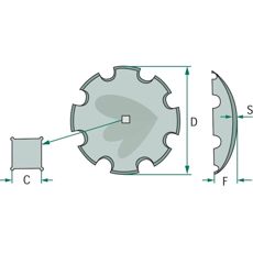 Tallerken tannet firkanthull 41X41 610x6mm, effektivt verktøy for jordbehandlingsmaskiner.