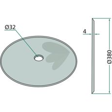 Skivetann 380x4 mm med 32 mm hull, utmerket for effektiv jordbearbeiding.