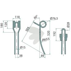 Dobbel etterharvpinne, 15 mm for grundig jordbearbeiding.