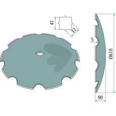Skive tannet Quivogne Firkantet hull 37/41, perfekt for effektiv jordbearbeiding.