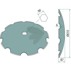 Tannet skive Quivogne Sekskantet hull Ø90 6mm, utmerket for dypere jordbearbeiding.