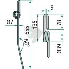Bøyd etterharvspinne Güttler 655mm, perfekt for dyp jordbearbeiding.