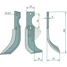 Jordfreskniv 35x10,5x6, brukes for effektiv bearbeiding av jord og jordsmonn.