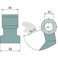 Hammerslå 44/60 mm med hull 25 mm, perfekt for tunge maskiner.