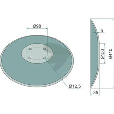 Skive glatt 410x5mm, 4 festepunkter, ideell for gravemaskiner og traktorer.