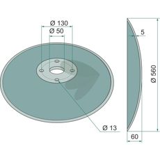Skive glatt 560x5mm med 4 festepunkter, anvendelig i jordbruk.