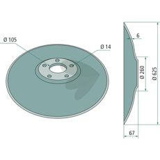 Bilde av skive glatt 625x6mm med 5 festepunkter for maskiner.