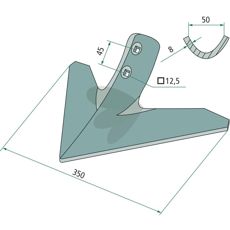 Gåsefotkniv 350x8mm, perfekt for metalbearbeiding og pløying.