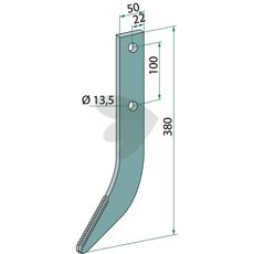 Hardmetallbelagt freskrok 380x50x13,5 for holdbar og effektiv jordbearbeiding.