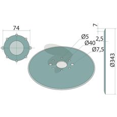 Plate 343 X 2,5 mm for maskiner innen jordbruk og konstruksjon, holdbar og av høy kvalitet.