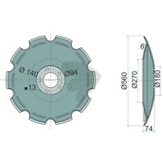 Tannet tallerken Ø560 mm, ideell for effektiv jordbearbeiding i landbruk.