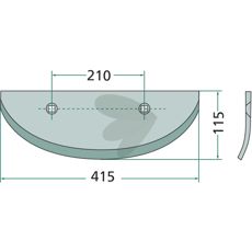 Skjær for rødbetehøst høyre, 115X415mm, med hull c-c 210mm.