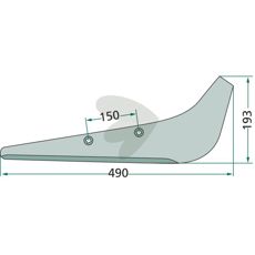 Venstre skjær for rødbetehøst, 193X490mm, passer maskiner med c-c 150mm.