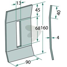 Skrapeplate 90x160mm 23748, ideell for rengjøring av landbruksmaskiner.