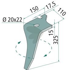 Høyre rotorharvetann Kz200001, perfekt for effektiv jordbearbeiding.