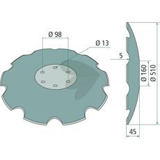 Tannet tallerken 510x5 mm med 6 hull, best for effektiv bearbeiding av tung jord.