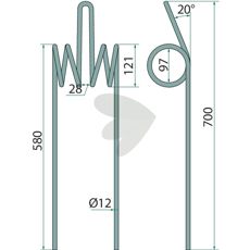 Dobbel etterharvspinne 12x660 mm for effektiv og robust bruk.