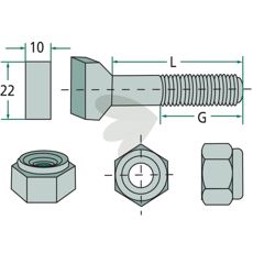 Hammerhodet skrue med låsemutter M10x65 mm, sikker tilkobling for tunge applikasjoner.