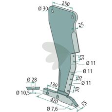 Stift med fot, 71000338206, tilpasset for Howard og Kongskilde maskiner.
