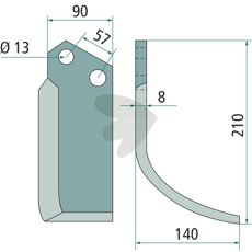Jordfreskniv for Howard og Kongskilde, c-c 57mm, hull 13mm.