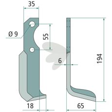 Jordfreskniv Bertolini/Nibbi c-c med 9mm hull, perfekt for jordbearbeiding.