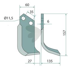 Jordfreskniv for Agric Agrator, dimensjoner 35mm og hull 11,5mm.