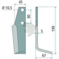Jordfreskniv for Goldoni, c-c 80mm og hull 10,5mm.