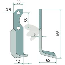 Jordfreskniv for Bertolini og Nibbi, c-c 55mm, hull 9mm, perfekt for jordbearbeiding.