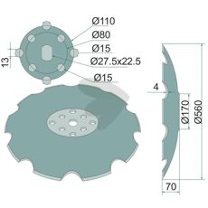 Tallerken tagget Ø560x4 mm for effektiv jordbearbeiding.