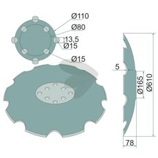 Tallerken tagget Ø610x5 mm, optimalisert for effektiv jordbehandling.