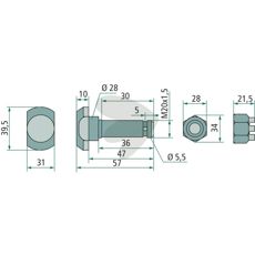 M20x35 mm knivskrue med høy holdfasthet, ideell for tunge maskiner.