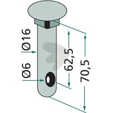Bolt Agromet 70x16 mm med hull 6 mm, perfekt for montering og feste i landbruksmaskiner.