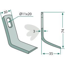 Y-kølle Agritec med hull, 11X20 mm, egnet for landbruksredskap og maskiner.