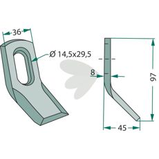 Y-hakke for Bomford, Mc Connel m.fl., hullstørrelse 14,5x35 mm.