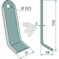 Y-slag Bomford med hull på 10,5 mm, perfekt for effektiv bruk i landbruk.