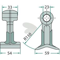Hammerslag 33/54mm med hull 23mm, ideell for effektiv jordbearbeiding.
