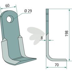 Vinkelkniv av høy kvalitet, ideell for presis skjæring innen jordbruk og bygg.