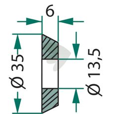 Skive med dimensjonene 35x6x13,5 mm, ideell for maskinvare i landbruksmaskiner.