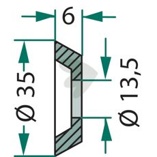 Skive med senket hull, 35x6x13,5 mm, for forbedret stabilitet i applikasjoner.
