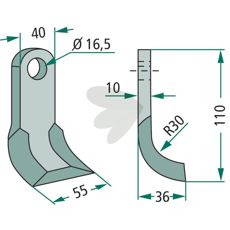 Y-kvern Dragone størrelse 40X110mm med 16,5mm hull, perfekt for ulike maskiner.