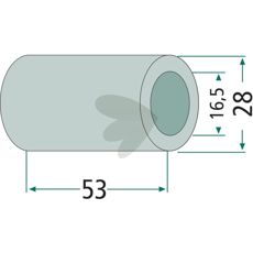 Foring Dücker 28X53 mm med hull 16,5 mm, egnet for ulike landbrukstilbehør.