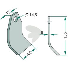 Slagkniv Falc med hull 14,5 mm, ideell for effektiv gressklipping.