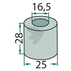 Bøsning for Agrimaster, 28X25mm med hull 16,5mm, sikrer stabilitet.