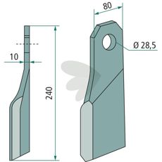 Venstre slagkniv Gilbers med hull 28,5 mm, perfekt for traktorapplikasjoner.