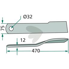 Slagkniv Howard/Kongskilde med målet 75X470mm og hull 32mm, perfekt for effektiv markbearbeiding.