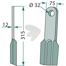 Slagkniv for Howard/Kongskilde, 75X315mm, hull 32mm, ideell for skjæring og bearbeiding av jorden.