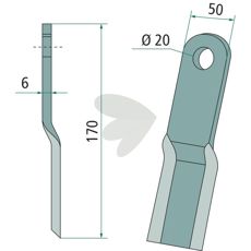 Slagkniv Humus 50X170mm med 20mm hull, perfekt for å håndtere tøffe jordforhold.
