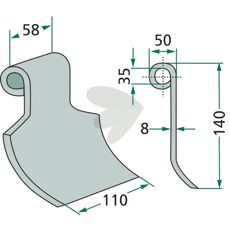 Slagkniv Agram med hull på 35 mm, ideell for presisjonskapping i landbruk.